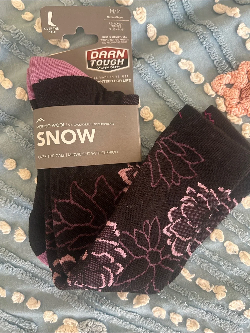 Darn Tough Snow Floral Ski Socks - Black & Purple